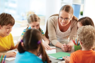 Elementary School Children with Teacher